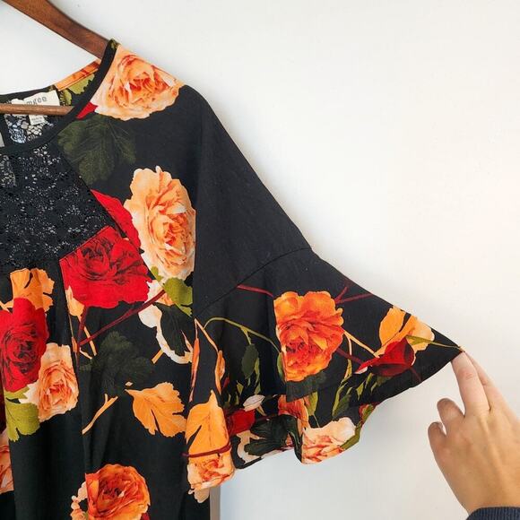 Umgee Off Shoulder Bell Sleeve Floral Mini Dress Size Small Hippie Peasant Gypsy - Picture 4 of 7